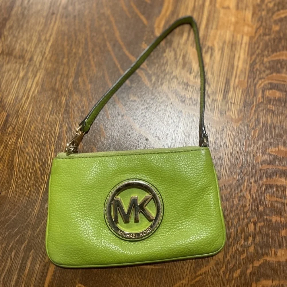 Michael Kors Fulton Pebbled Leather Lime Green Wristlet